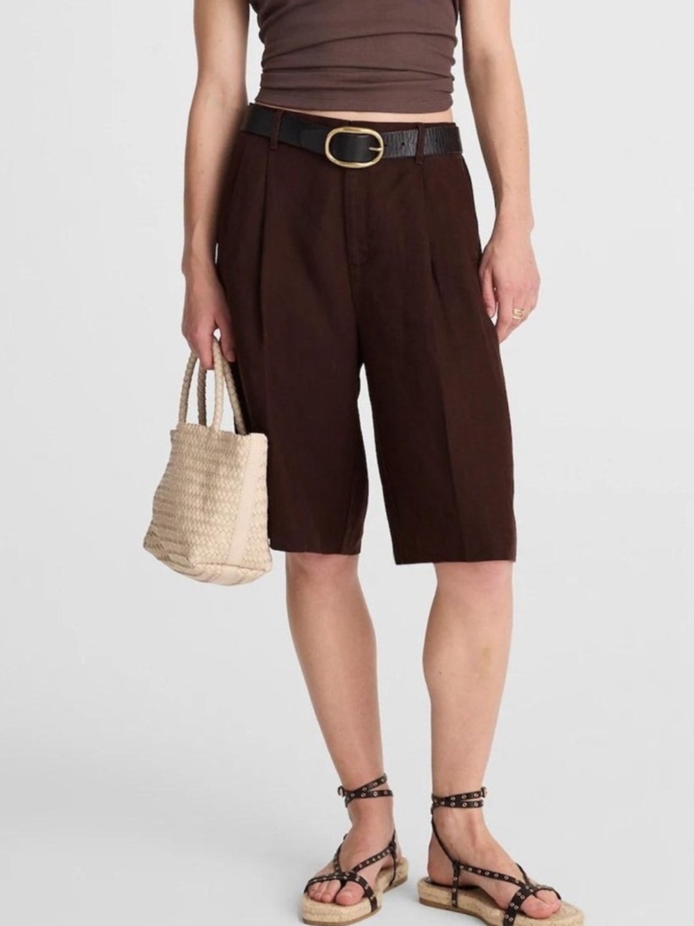 NWT Madewell Brown Pleated Linen Shorts